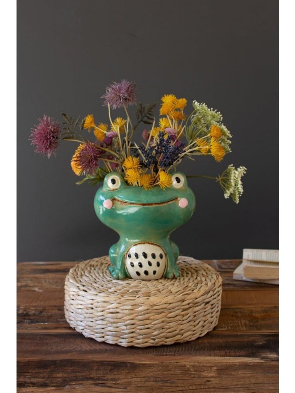 Quirky 8-Inch Ceramic Frog Planter - Unique Home Decor, Green Accent Piece